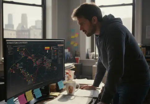 IT analyst reviewing infrastructure scan results