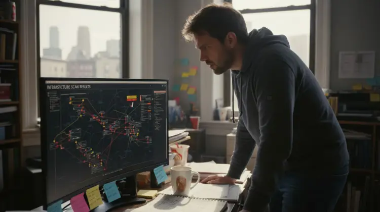 IT analyst reviewing infrastructure scan results