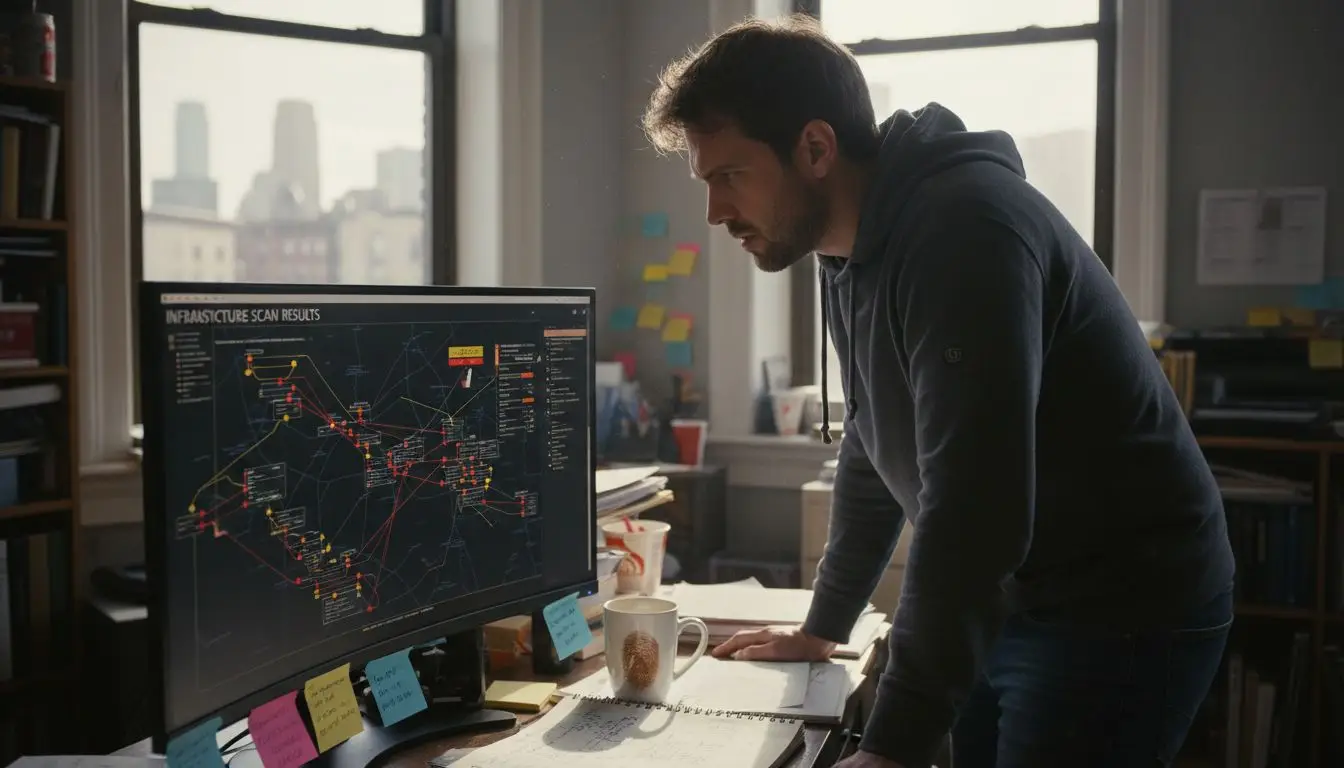 IT analyst reviewing infrastructure scan results